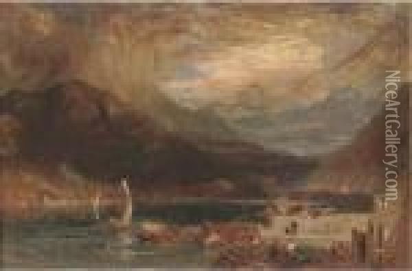A Storm On Lake Como, Northern Italy Oil Painting - James Baker Pyne