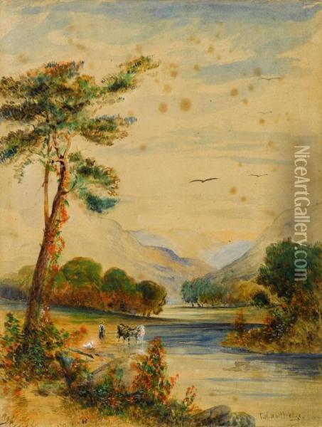 River Landscape Oil Painting - Thomas Worthington Whittredge