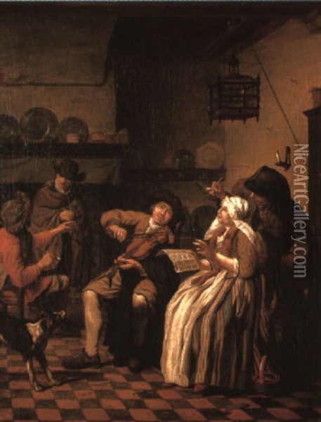 Peasants Merrymaking In A Tavern Oil Painting - Jan Josef Horemans the Elder