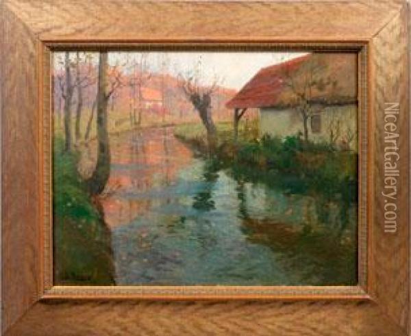 Nordfranzosische Herbstlandschaft Mit Kleinem Fluss Oil Painting - Fritz Thaulow