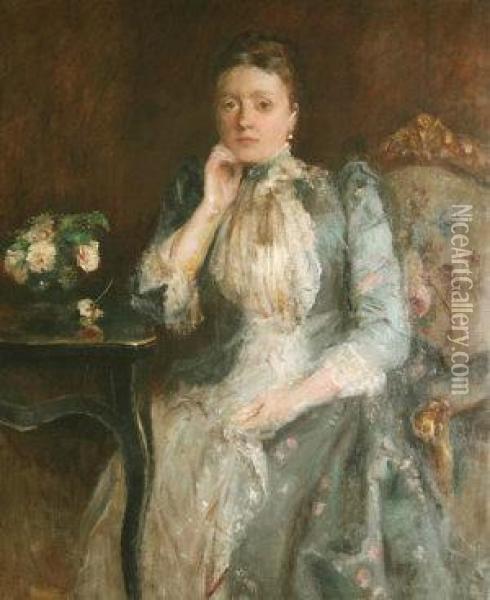 Portrait Of A Lady Seated At A Writing Table Oil Painting - Walter Frederick Osborne