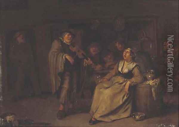 Boors making music and drinking in an inn Oil Painting - Egbert van, the Younger Heemskerck