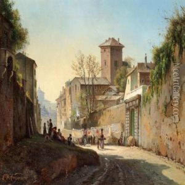 Roman Street Scene Oil Painting - Carl Frederick Aagaard