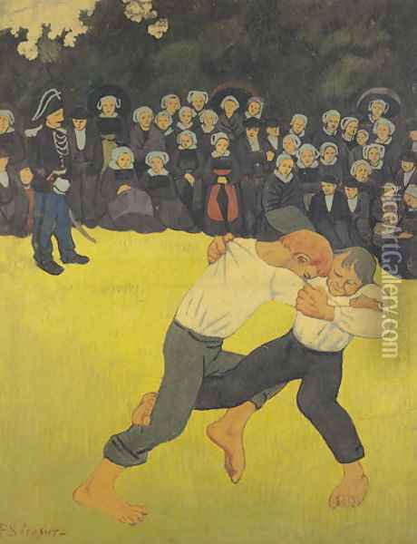 The Wrestling Bretons, c.1893 Oil Painting - Paul Serusier