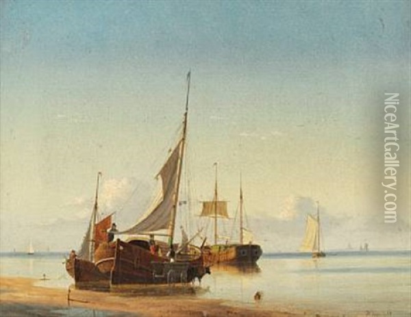 Boats On The Beach, Presumably At Fano Oil Painting - Viggo Fauerholdt