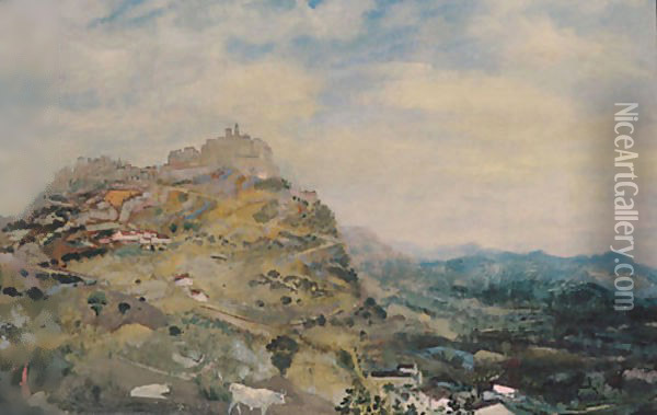 Italian Hill Town ca 1925 Oil Painting - Arthur Bowen Davies