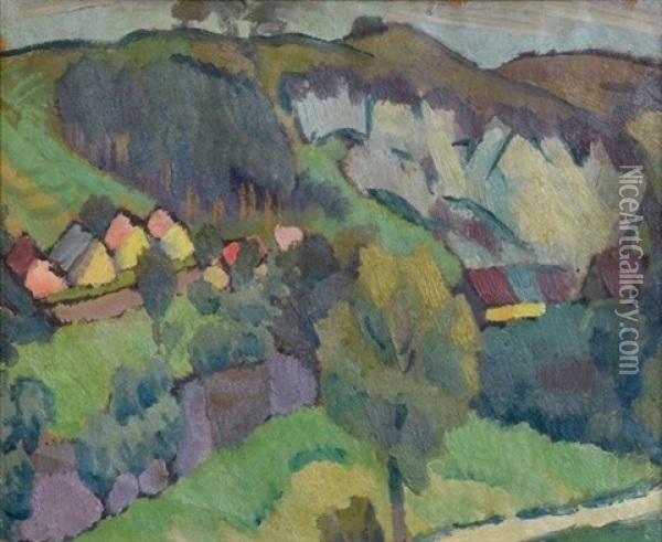 Mountain Village In Saxony Oil Painting - Janis Valters