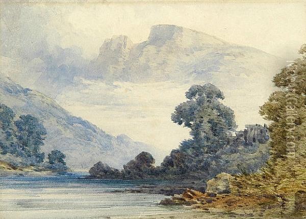 River In A Mountainous Landscape Oil Painting - William Callow