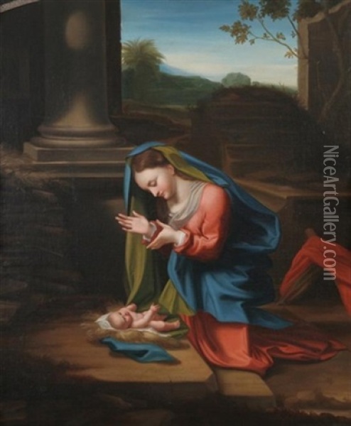 Madonna Adoring The Christ Child Oil Painting -  Correggio