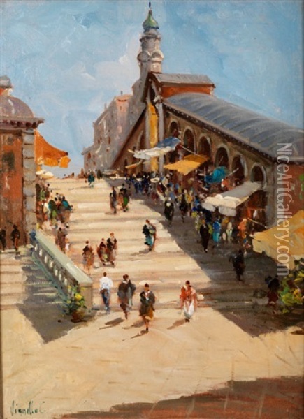 Die Rialtobrucke In Venedig Oil Painting - Cesare Vianello