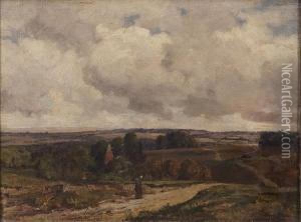 Landscape Near Edenbridge, With A Figure On A Track To The Foreground, 1900 Oil Painting - Herbert Hughes Stanton