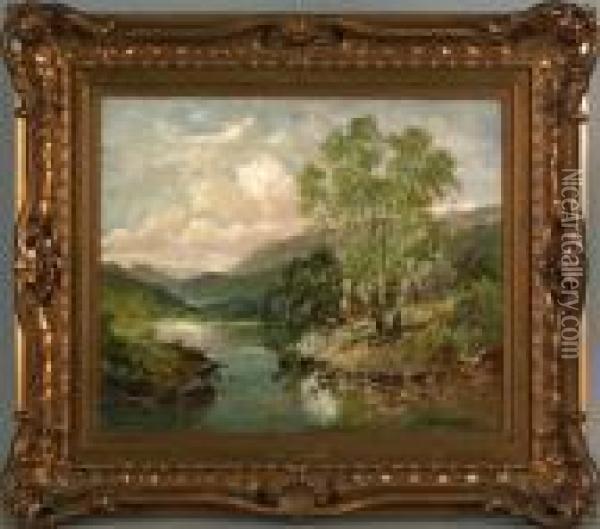 Landscape With River Oil Painting - Benjamin Williams Leader