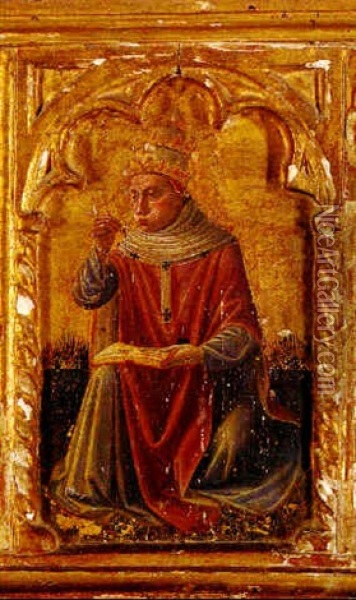 Saint Gregory The Great Blowing On His Quill Oil Painting -  Niccolo Alunno da Foligno