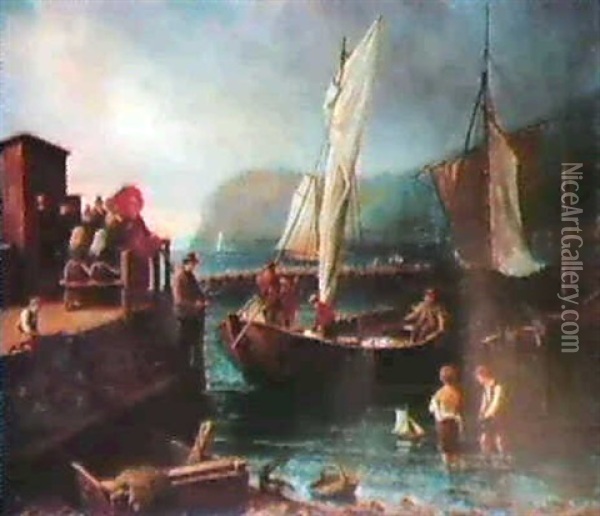 Folkliv I Hamn Oil Painting - Bengt Nordenberg