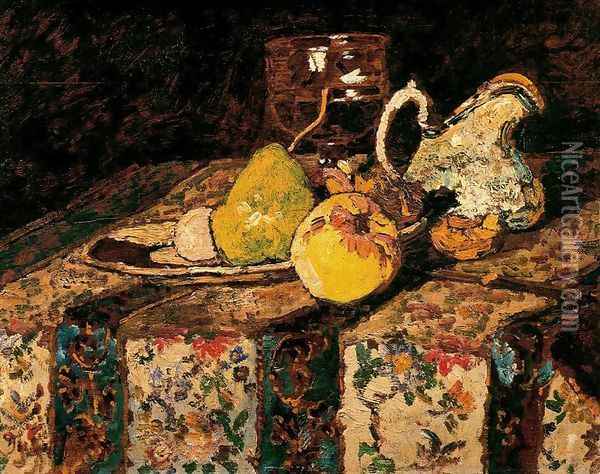 Still Life with White Pitcher Oil Painting - Adolphe Joseph Thomas Monticelli