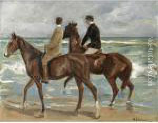 Zwei Reiter Am Strand Nach Links (two Riders On A Beach) Oil Painting - Max Liebermann