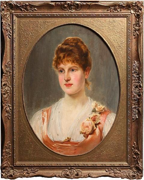 Portrait Of A Young Lady With Rosecorsage Oil Painting - John Haynes-Williams