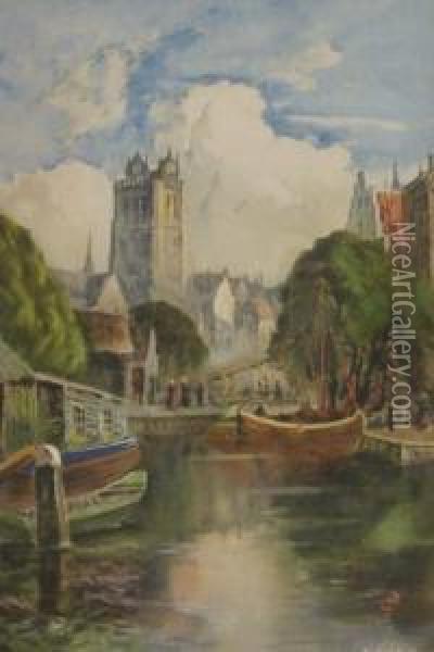 Canal Scenes, Bruges Oil Painting - Louis Burleigh Bruhl