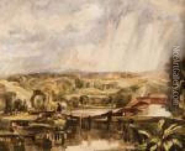 Figures By A Loch Oil Painting - Thomas Gainsborough