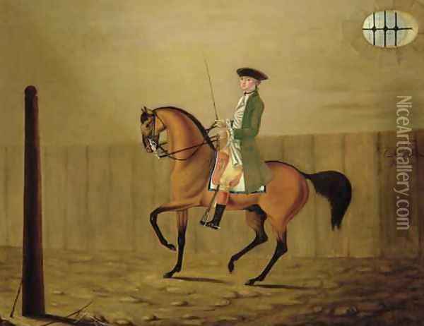Gentleman on a Bay Horse in a Riding School, 1766 Oil Painting - Thomas Parkinson
