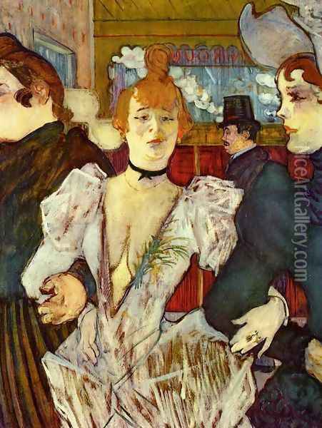 La Goulue Arriving at the Moulin Rouge with Two Women Oil Painting - Henri De Toulouse-Lautrec