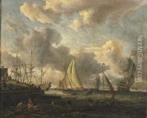 Dutch Shipping Yard Near A Port Oil Painting - Abraham Storck