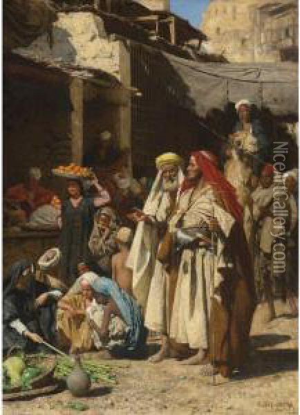 A Street Scene, Cairo Oil Painting - Leopold Carl Muller