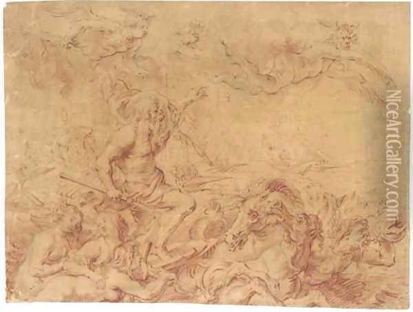 Neptune commanding the Winds, attended by tritons and nereids, a fleet beyond, after Rubens Oil Painting - Theodor Van Thulden