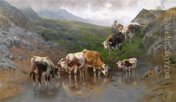 Viehtrieb Im Hochgebirge Oil Painting - Christian Friedrich Mali