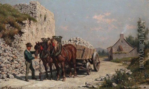 Two-in Hand With Stonecutter On A Country Road Oil Painting - Willem Jacobus Boogaard