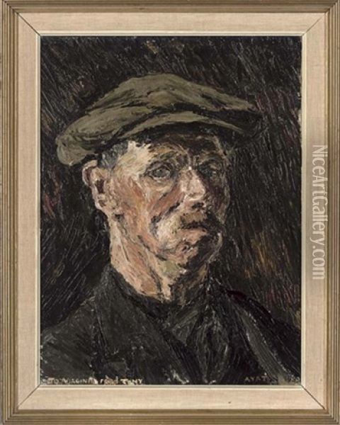 Portrait Of A Man In A Black Coat And Flat Cap Oil Painting - Anthony Ayrton