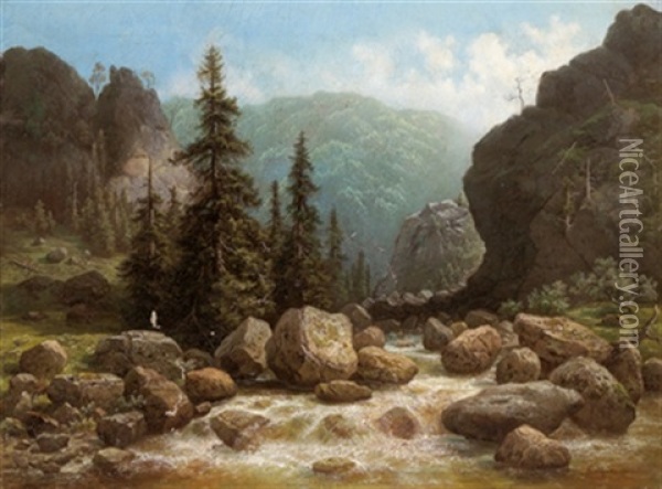 Parthie Aus Dem Oderthale Im Harzgebirge Oil Painting - Gustav Hausmann
