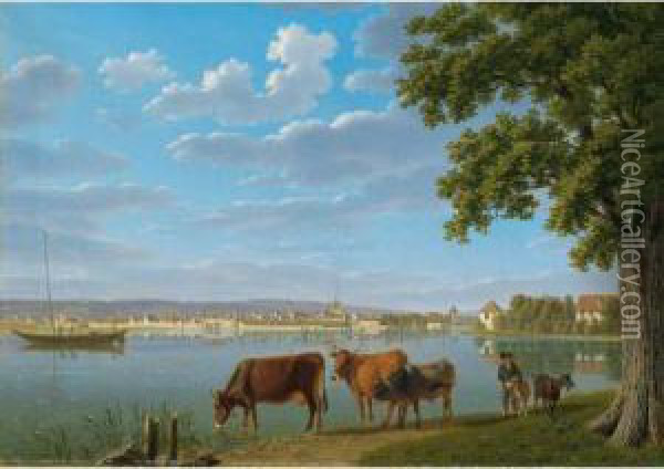 Blick Auf Konstanz (bodensee) Oil Painting - Johann Jakob Biedermann