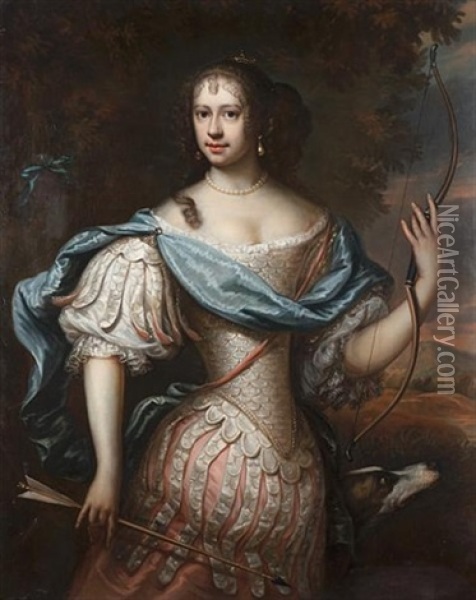 Portrait Of A Lady (frances Theresa Stuart, Duchess Of Richmond?) As Diana The Huntress Oil Painting - Adrianus van Isselsteyn