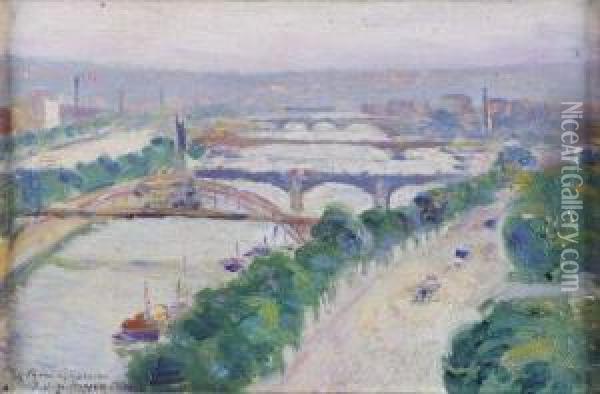 Les Ponts De Paris Oil Painting - David O. Widhopff
