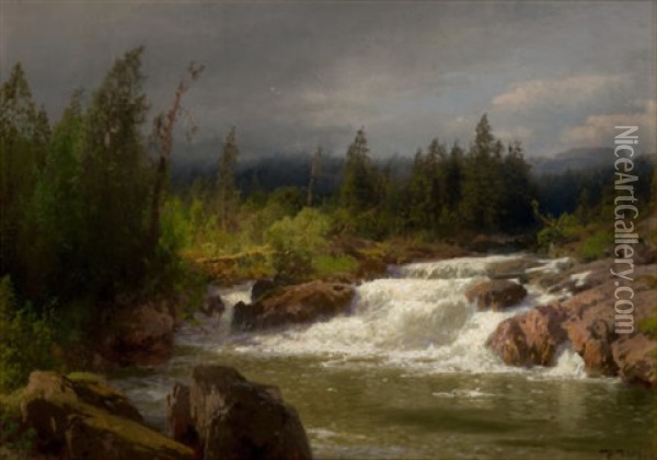Waterfall In Norway Oil Painting - Hermann Herzog