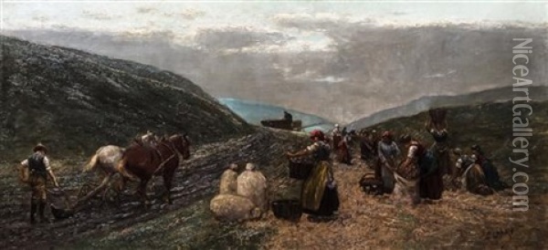 Peasants Planting Oil Painting - Adolf (Constantin) Baumgartner-Stoiloff