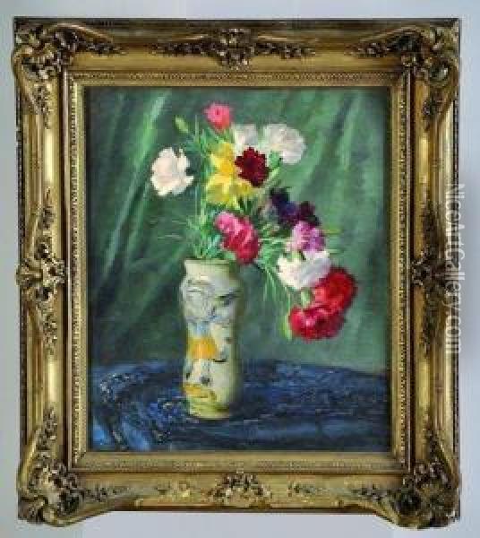 bouquet De Fleurs Dans Un Albarello Oil Painting - Lothar von Seebach
