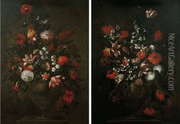 Still Life Of Flowers In Vase Oil Painting - Mario Nuzzi