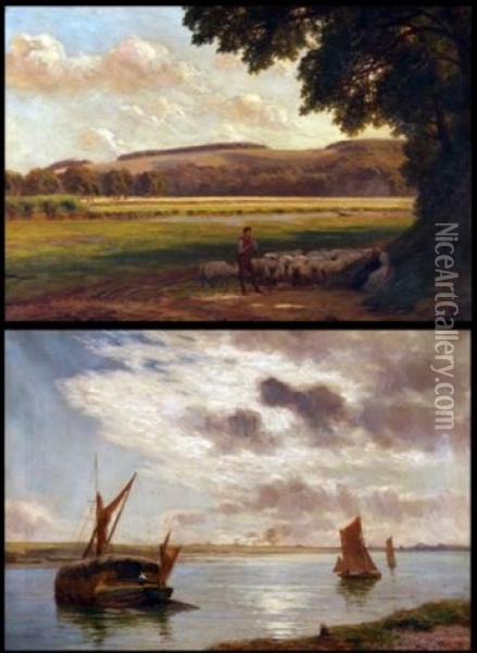 Sweet Summers Eve (+ Barges On The Medway; Pair) Oil Painting - Charles Edward Johnson