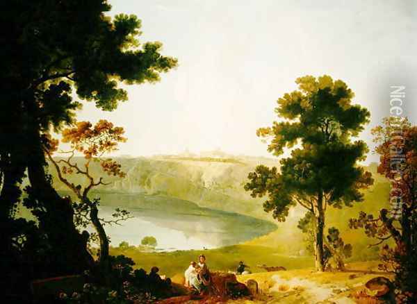 View of the Castel Gandolfo and Lake Albano, c.1754 Oil Painting - Richard Wilson