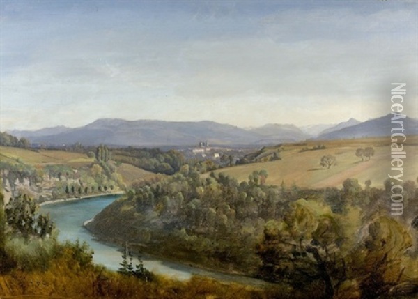 Herbstliche Flusslandschaft Bei Genf Oil Painting - Jean Philippe George-Julliard