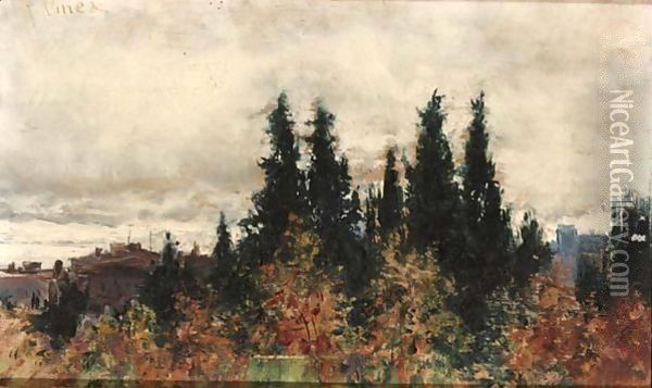 View Of A Landscape Oil Painting - Italian School