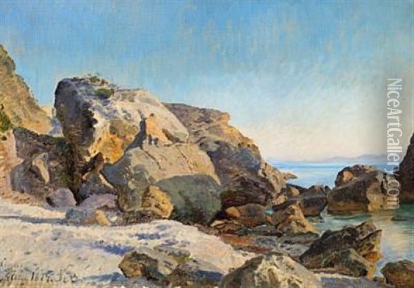 Cliffs, Capri Oil Painting - Janus la Cour