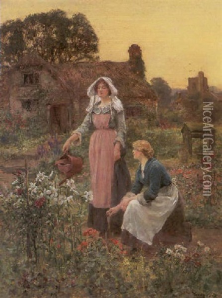 In The Garden Oil Painting - Henry John Yeend King