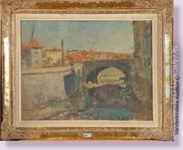 Pont Sur La Jordanne A Aurillac Oil Painting - Georges Lemmers