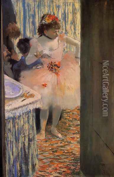 Dancer in Her Dressing Room II Oil Painting - Edgar Degas