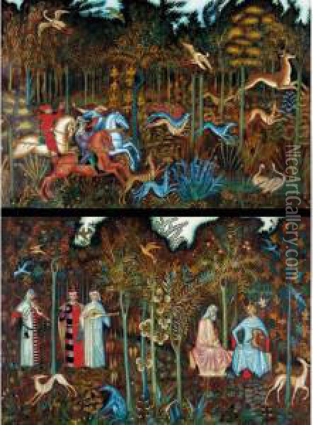 A Pair Of Scenes From Mediaeval Life Oil Painting - Dimitri Semenovich Stelletsky