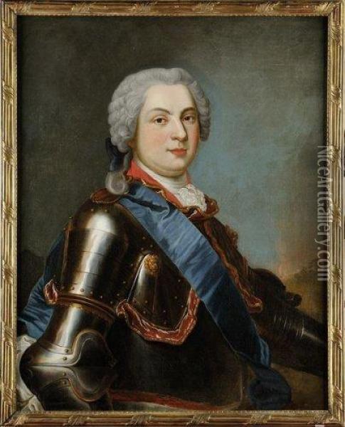 Portrait En Buste Du Dauphin Louis De France Encuirasse, Portant Le Grand Cordon L'ordre Du Saint Esprit Oil Painting - Maurice Quentin de La Tour