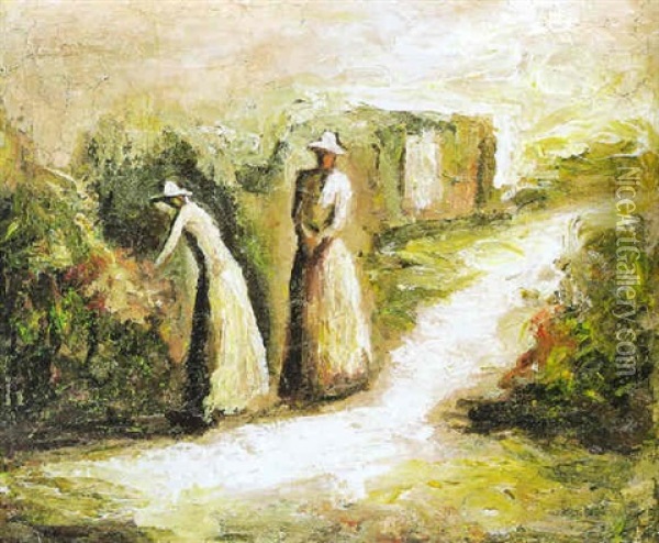 Mujeres En El Jardin Oil Painting - Fidelio Ponce De Leon
